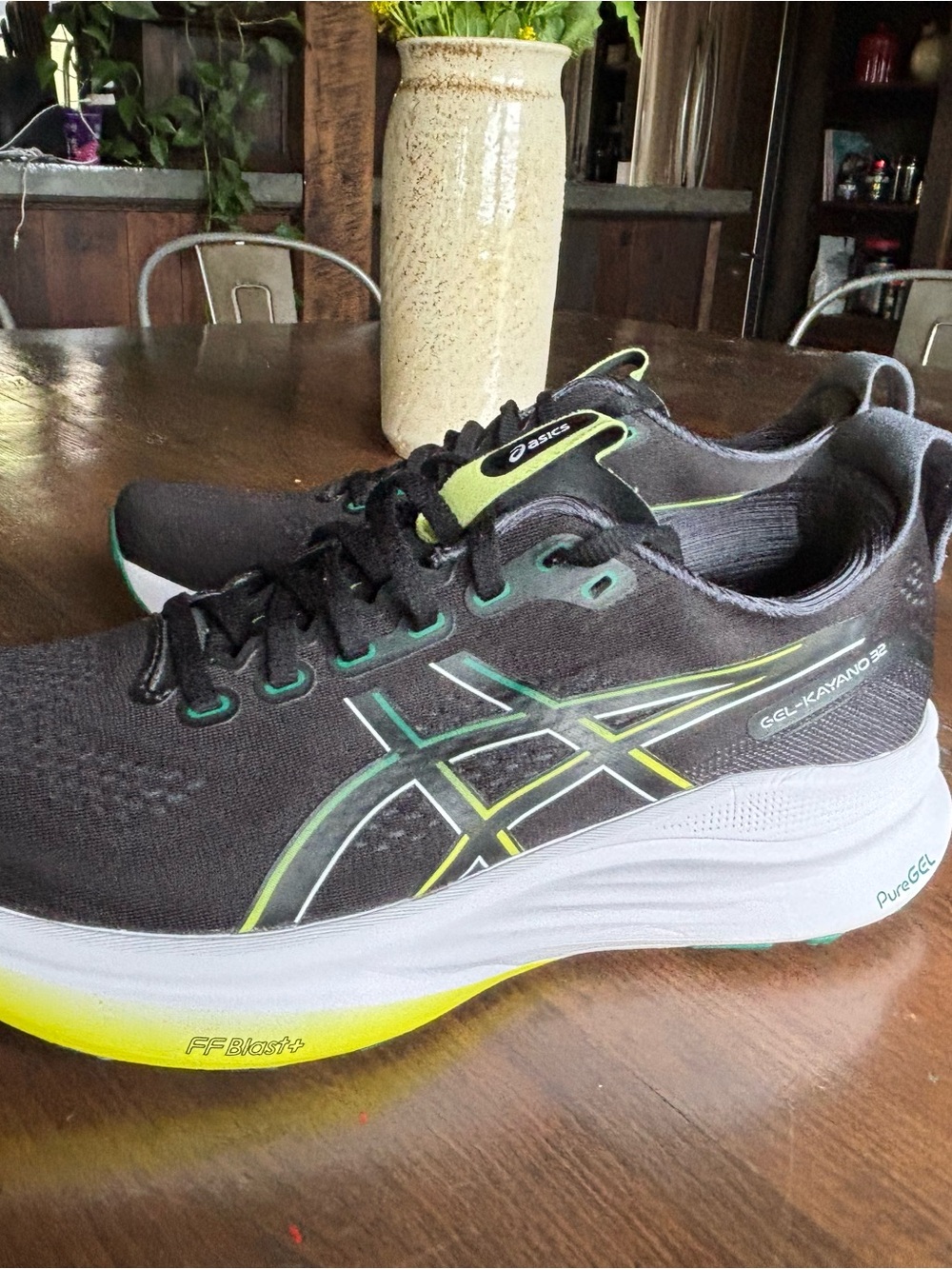 ASICS Black Athletic Running Shoes with Neon Yellow Accents